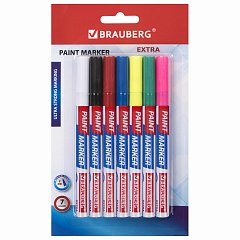 Маркер-краска лаковый EXTRA (paint marker) 2 мм, НАБОР 7 цветов, УСИЛЕННАЯ НИТРО-ОСНОВА, BRAUBERG, 151996 фото