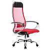 Кресло офисное МЕТТА "К-3" хром, ткань-сетка, сиденье и спинка регулируемые, красное