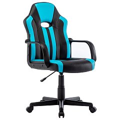 Кресло компьютерное BRABIX "Stripe GM-202", экокожа, черное/голубое, 532509 фото