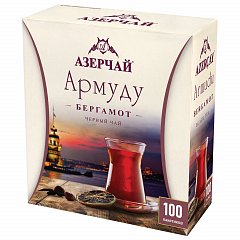 Чай АЗЕРЧАЙ "Армуду" черный с бергамотом, 100 пакетиков с ярлычками по 1,6 г, 420535 фото