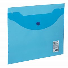 Папка-конверт с кнопкой МАЛОГО ФОРМАТА (240х190 мм), А5, прозрачная, синяя, 0,18 мм, BRAUBERG, 224027 фото