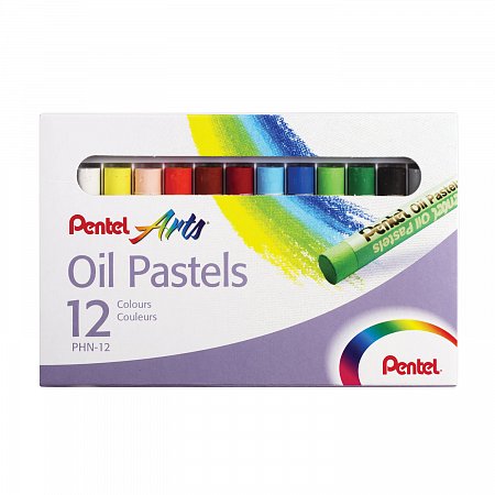 Пастель масляная художественная PENTEL "Oil Pastels", 12 цветов, круглое сечение, картонная упаковка, PHN4-12 фото