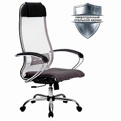 Кресло офисное МЕТТА "К-3" хром, ткань-сетка, сиденье и спинка регулируемые, темно-серое фото