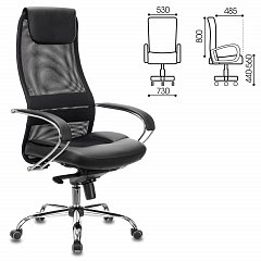 Кресло офисное BRABIX PREMIUM "Stalker EX-609 PRO", хром, мультиблок, ткань-сетка/экокожа, черное, 532416, EX609PRO_532416 фото