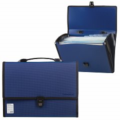 Папка-портфель пластиковая BRAUBERG "ДИПЛОМАТ" А4 (330х240х25 мм) 13 отделений, фактура "бисер", синяя, 226026 фото