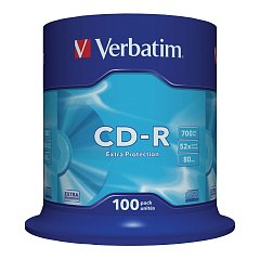 Диски CD-R VERBATIM 700 Mb 52х Cake Box (упаковка на шпиле), КОМПЛЕКТ 100 шт., 43411 фото