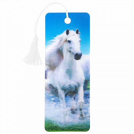 Закладка для книг 3D, BRAUBERG, объемная, "Белый конь", с декоративным шнурком-завязкой, 125753 фото