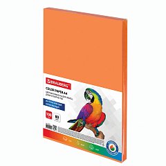 Бумага цветная BRAUBERG, А4, 80 г/м2, 100 л., интенсив, оранжевая, для офисной техники, 112452 фото
