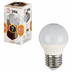 Лампа светодиодная ЭРА, 7 (60) Вт, цоколь E27, шар, теплый белый свет, 30000 ч., LED smdP45-7w-827-E27 фото