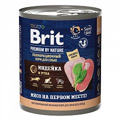 Brit Premium By Nature консервы с индейкой и уткой для взрослых собак всех пород, 850 гр фото