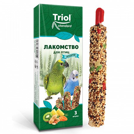 Лакомство Тriol Standard для птиц Ассорти (с фруктами, овощами и орехами) (уп. 3 шт), 75г, Triol фото