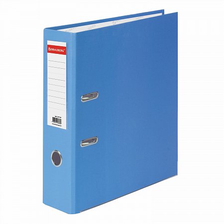Папка-регистратор BRAUBERG с покрытием из ПВХ, 80 мм, с уголком, голубая (удвоенный срок службы), 227197 фото