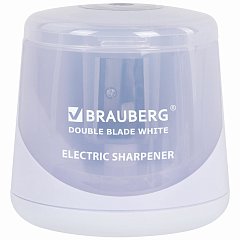 Точилка электрическая BRAUBERG DOUBLE BLADE WHITE, двойное лезвие, питание от 2 батареек, 271337 фото