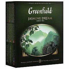 Чай GREENFIELD (Гринфилд) "Jasmine Dream" ("Жасминовый сон"), зеленый с жасмином, 100 пакетиков в конвертах по 2 г, 0586-09 фото