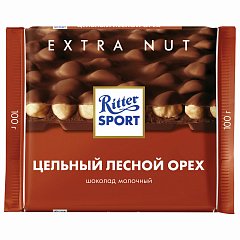 Шоколад RITTER SPORT "Extra Nut", молочный, с цельным лесным орехом, 100 г, Германия, 7006 фото