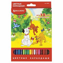 Карандаши цветные BRAUBERG "My lovely dogs", 18 цветов, заточенные, картонная упаковка, 180546 фото