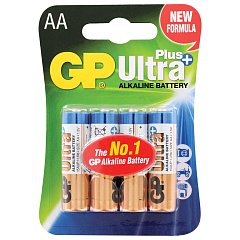 Батарейки КОМПЛЕКТ 4 шт., GP Ultra Plus, AA (LR06, 15А), алкалиновые, пальчиковые, блистер, 15AUP-2CR4, 15AUPNEW-2CR4 фото