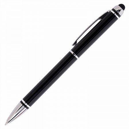 Ручка-стилус SONNEN для смартфонов/планшетов, СИНЯЯ, корпус черный, серебристые детали, линия письма 1 мм, 141589 фото