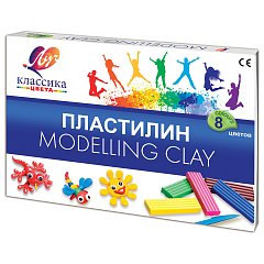 Пластилин классический ЛУЧ "Классика", 8 цветов, 160 г, со стеком, картонная упаковка, 12С 867-08 фото