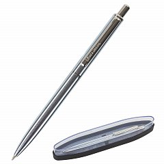 Ручка подарочная шариковая BRAUBERG Larghetto, СИНЯЯ, корпус серебристый с хромированными деталями, линия письма 0,5 мм, 143474 фото