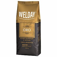 Кофе в зернах WELDAY "ORO", арабика 100%, 1000г, вакуумная упаковка, 622410 фото