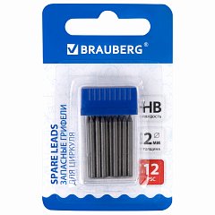 Грифели запасные для циркуля BRAUBERG, 12 шт. по 24 мм, HB, толщина 2 мм, блистер, 210805 фото