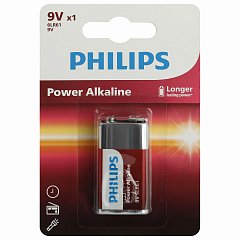 Батарейка алкалиновая 1 шт. PHILIPS Power Alkaline, Крона 9V (6LR61, 6LF22, 1604A), б, Б0062717 фото