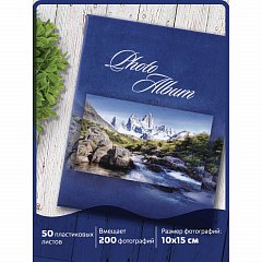 Фотоальбом BRAUBERG на 200 фотографий 10х15 см, твердая обложка, "Горный пейзаж", синий, 390669 фото