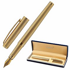 Ручка подарочная перьевая GALANT "VERSUS", корпус золотистый, детали золотистые, узел 0,8 мм, синяя, 143528 фото