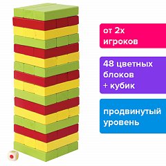 Игра настольная "ЦВЕТНАЯ БАШНЯ", 48 окрашенных деревянных блоков + кубик, ЗОЛОТАЯ СКАЗКА, 662295 фото