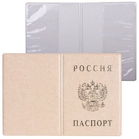 Обложка для паспорта с гербом, ПВХ, печать золотом, бежевая, ДПС, 2203.В-105 фото