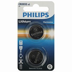 Батарейки КОМПЛЕКТ 2 шт., PHILIPS Lithium, CR2032, литиевые, блистер, Б0062716 фото