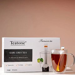 Чай TEATONE, черный с ароматом бергамота, 100 стиков по 1,8 г, картонная коробка, 64 фото