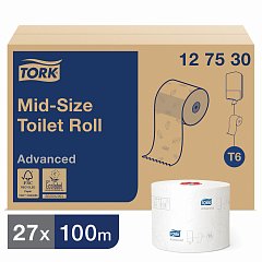 Бумага туалетная 100 м, TORK (Система Т6), комплект 27 шт., Advanced, 2-слойная, белая, 127530 фото