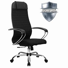 Кресло офисное МЕТТА "К-27" хром, ткань, сиденье и спинка мягкие, черное фото
