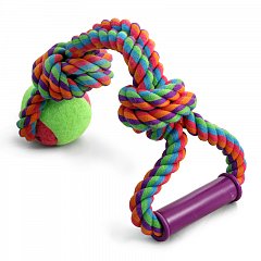 Игрушка для собак "Верёвка с ручкой, 2 узла и мяч", d65/380мм, Triol фото