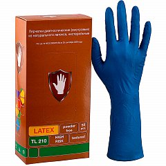 Перчатки латексные смотровые КОМПЛЕКТ 25 пар (50 шт.), XL (очень большой), синие, SAFE&CARE High Risk DL/TL210 фото