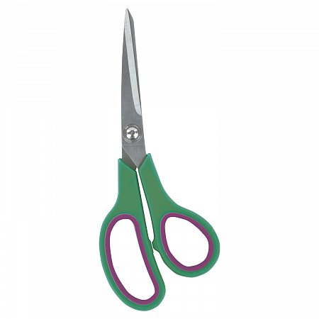 Ножницы БИЗНЕСМЕНЮ "Soft Grip", 190 мм, резиновые вставки, зелено-фиолетовые, 3-х сторонняя заточка, 236930 фото