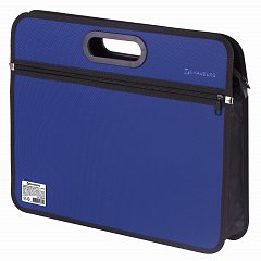 Сумка пластиковая BRAUBERG, А4+, 390х315х70 мм, на молнии, внешний карман, фактура бисер, синяя, 225167 фото