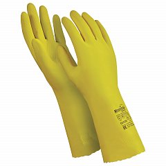 Перчатки латексные MANIPULA "Блеск", хлопчатобумажное напыление, размер 8-8,5 (M), желтые, L-F-01 фото