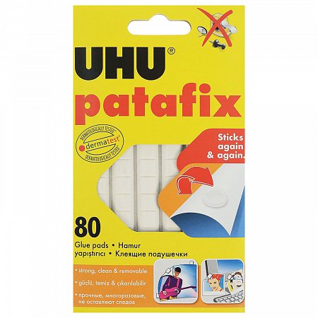 Подушечки клеящие UHU Patafix, 80 шт., бесследное удаление, многоразовые, белые, 39125 фото