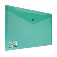 Папка-конверт с кнопкой BRAUBERG, А4, до 100 листов, прозрачная, зеленая, СВЕРХПРОЧНАЯ 0,18 мм, 224810 фото