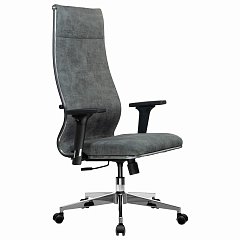 Кресло офисное МЕТТА "L1m 42/2D", хром, 2D подлокотники, сиденье и спинка мягкие, велюр, темно-серое фото