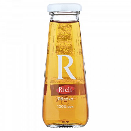 Сок RICH (Рич) 0,2 л, яблоко, подходит для детского питания, стеклянная бутылка, 1658301 фото