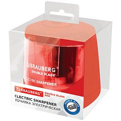 Точилка электрическая BRAUBERG DOUBLE BLADE RED, двойное лезвие, питание от 2 батареек АА, 271338 фото