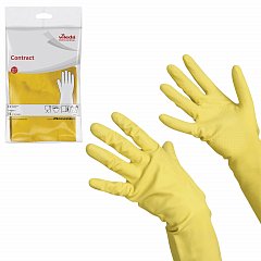 Перчатки хозяйственные резиновые VILEDA "Контракт" с х/б напылением, размер XL (очень большой), желтые, 102588 фото