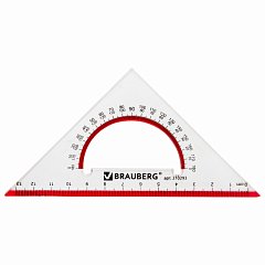 Треугольник пластиковый, угол 45, 13 см, BRAUBERG "Crystal", с транспортиром, прозрачный, с выделенной шкалой, 210293 фото