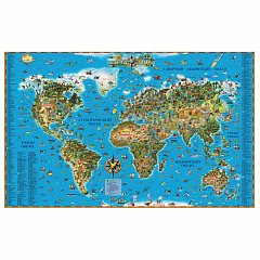 Карта настенная для детей "Мир", размер 116х79 см, ламинированная, 629, 450 фото