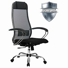 Кресло офисное МЕТТА "К-3" хром, ткань-сетка, сиденье и спинка регулируемые, черное фото