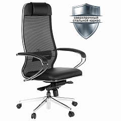 Кресло офисное МЕТТА "SAMURAI" Comfort S, хром, сиденье мягкое, ткань-сетка/экокожа, черное фото
